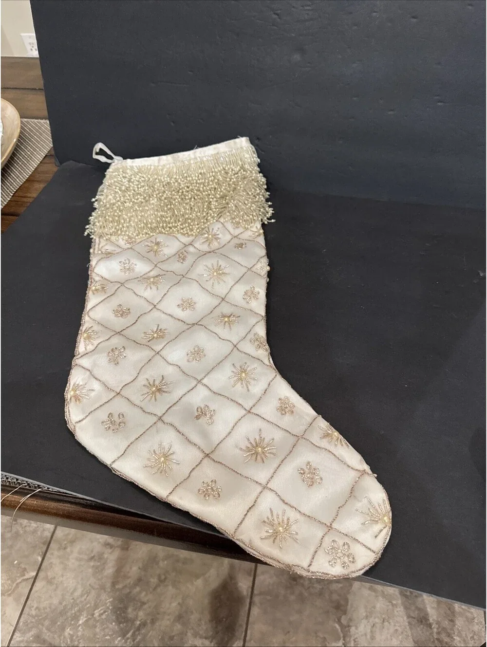 Vtg Beaded Christmas Stocking Gorgeous Heavily Beaded Christmas Holiday 24” L